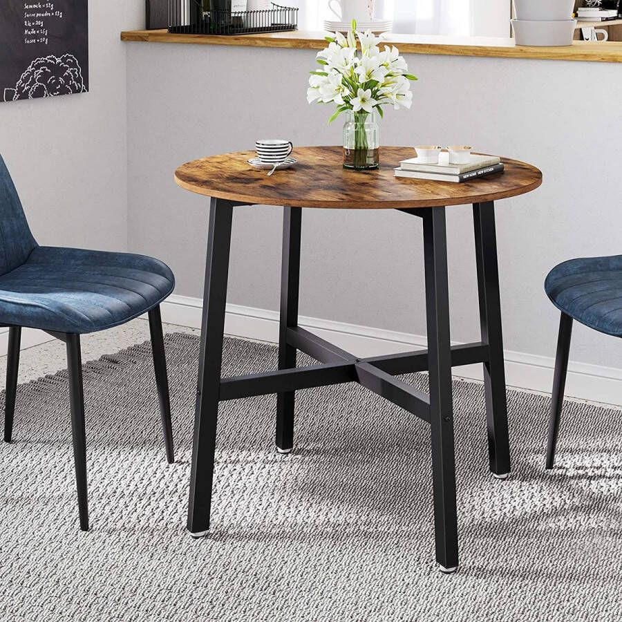 Vasagle meubelexpert A.T. Shop Eettafel klein ronde keukentafel voor woonkamer kantoor 80 x 75 cm (Ø x H) industrieel design vintage bruin-zwart KDT080B01