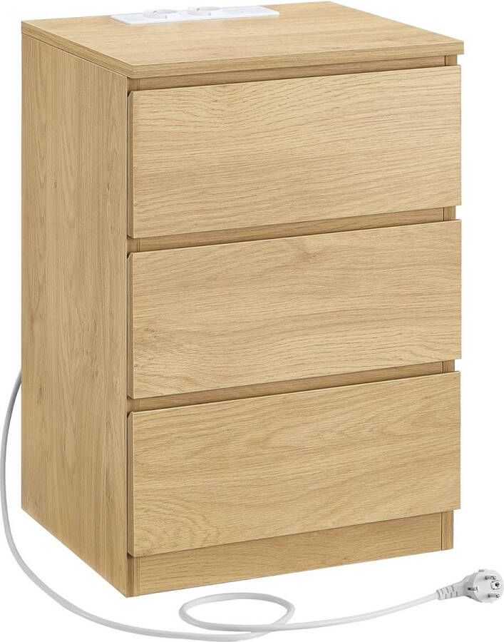 Vasagle Nachtkastje bijzettafel 3 laden afgeschuinde rand 2 AC-stopcontacten 2 USB-poorten woonkamer slaapkamer werkkamer modern strogeel HMET631Y70