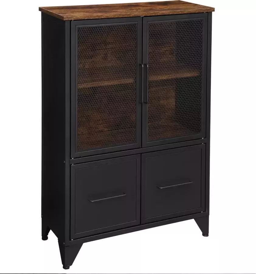 Vasagle Opbergkast Commode Kasten Boekenkast Dressoir Kast met 3 Planken 4 Metalen Deuren (75 x 33 x 80 cm)