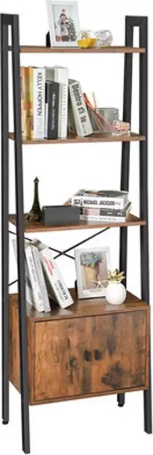 Vasagle Staande plank ladderrek boekenplank met kast woonkamerplank 4 planken stabiel ijzeren frame slaapkamer kantoor 56 x 34 x 173 cm industrieel ontwerp vintage bruin-zwart - Foto 3