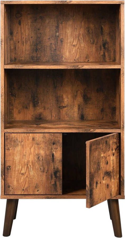 Vasagle retro boekenkast met 2 planken en kastdeuren woonkamerkast retro meubilair voor woonkamer foyer kantoor opslag voor boeken foto's decoratie houtlook lbc09bx