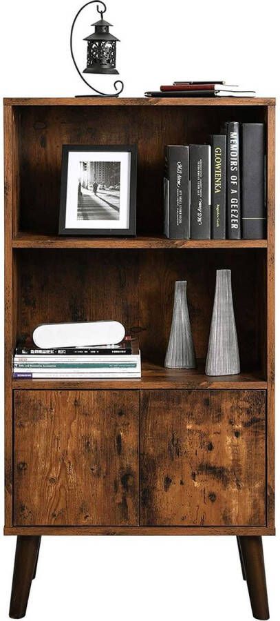Vasagle Retro boekenkast met 2 planken en kastdeuren Woonkamerkast Retro meubilair voor woonkamer foyer kantoor opslag voor boeken foto's decoratie houtlook 60 x 30 x 120 cm - Foto 2