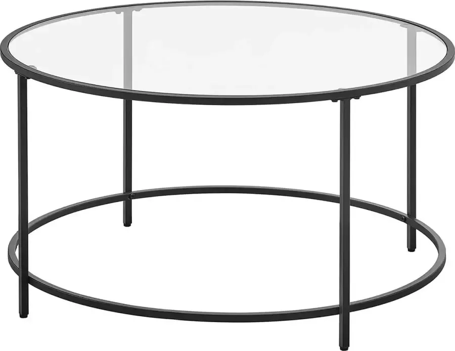 Vasagle Ronde salontafel Ronde glazen tafel ø 90 CM ijzeren frame Luxe salontafel BLACK EDITION