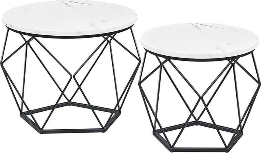 Vasagle ronde salontafels set van 2 bijzettafels moderne stijl afneembaar tafelblad stalen frame voor woonkamer wit