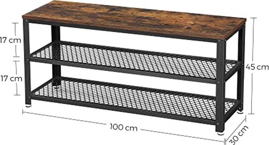 Vasagle Rustiek bruine schoenenbank 100 cm stalen frame 2 planken Entree organiser - Foto 2