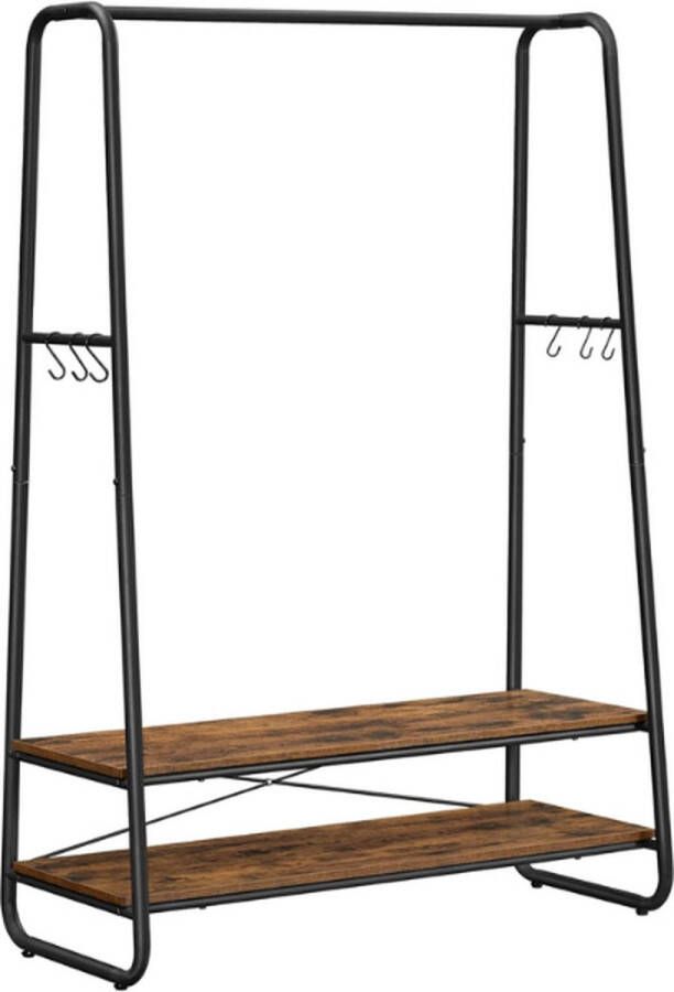 Vasagle Rustiek bruin zwart stalen kledingrek met 2 planken en 6 haken - Foto 3