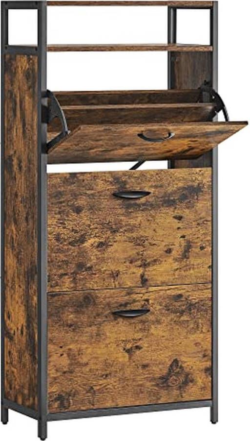 Vasagle EMOB Rustiek schoenenkabinet Voor 15-18 paar open vak Halkasten Bruin Spaanplaat Halkasten Op voorraad