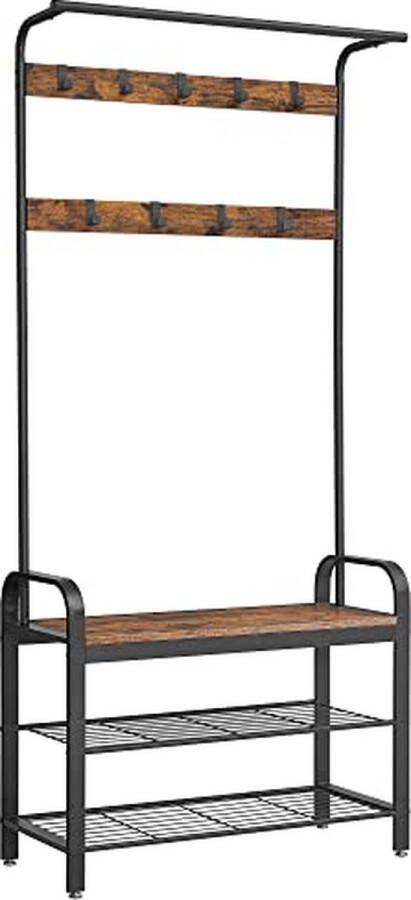 Vasagle Rustieke kapstok met opbergbank voor schoenen 4-in-1 ontwerp 9 haken kledingstang - Foto 2