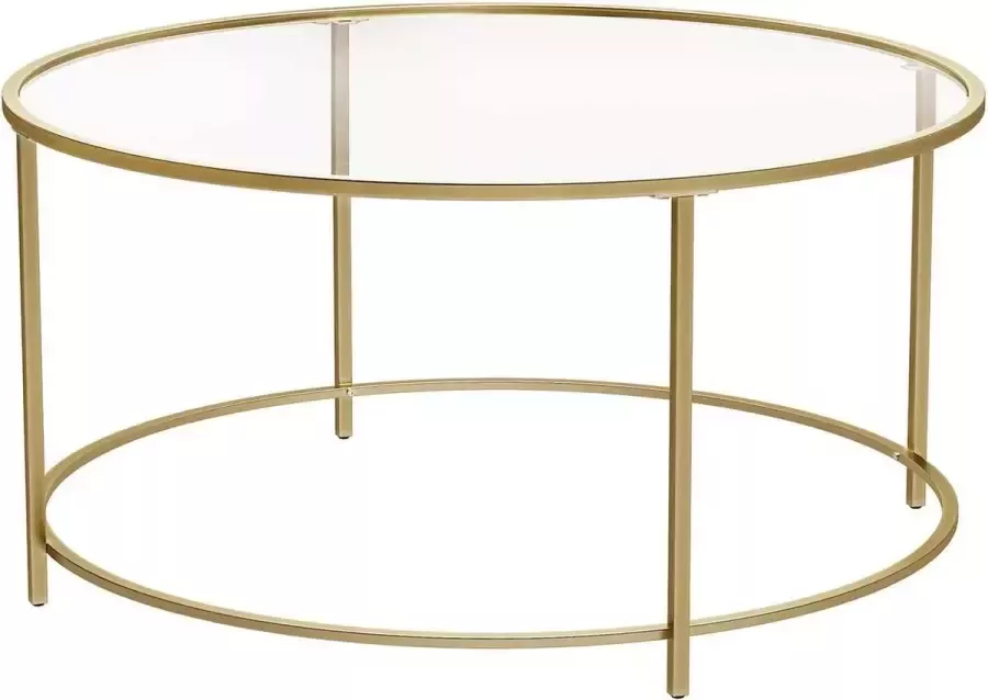 Vasagle salontafel rond glazen tafel met gouden stalen frame salontafel robuust gehard glas modern goud