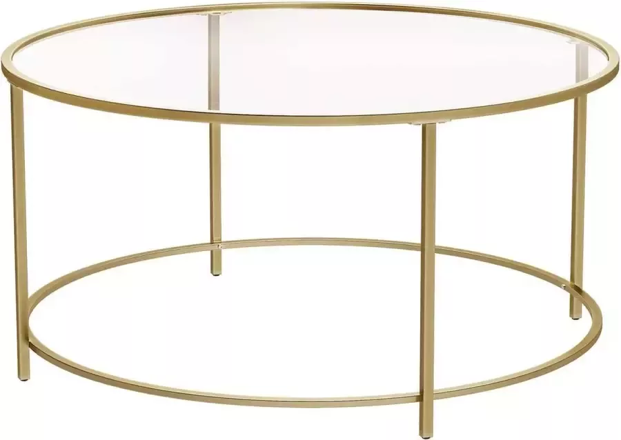 Vasagle salontafel rond glazen tafel met goudkleurig ijzeren frame salontafel banktafel robuust gehard glas stabiel decoratief goud