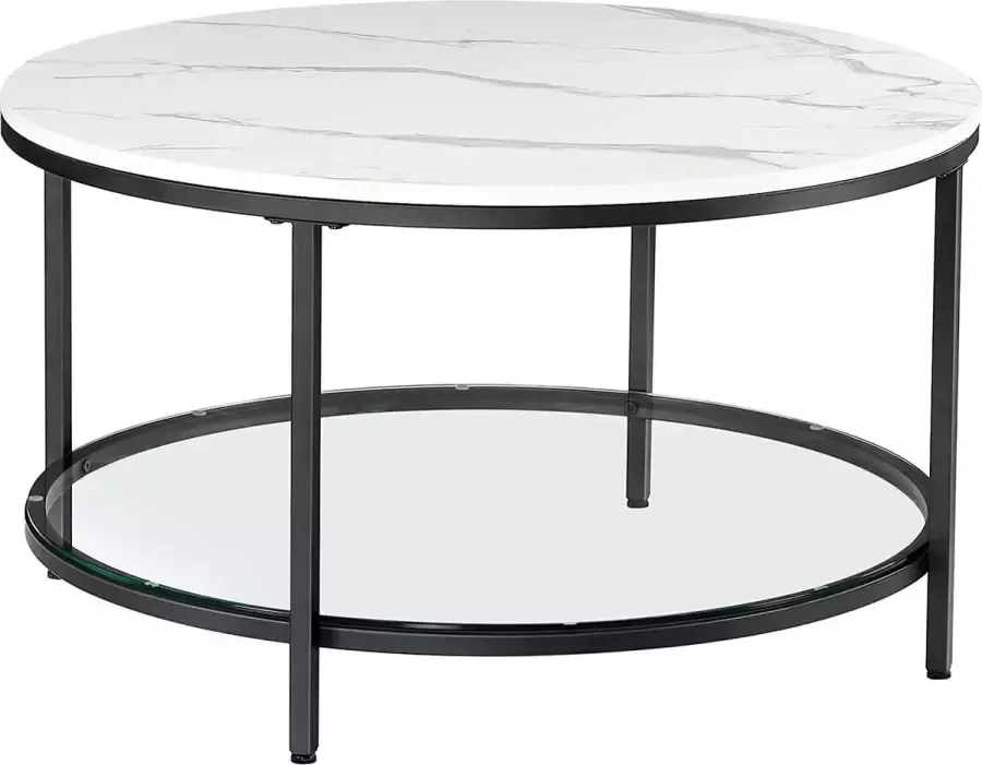 ZAZA Home Salontafel woonkamertafel banktafel met glasplaat veel opbergruimte moderne stijl witte marmerlook zwart frame