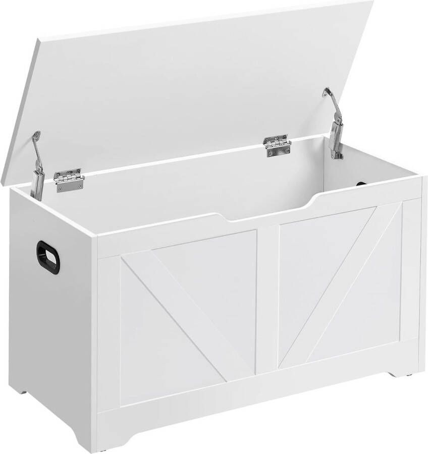 ‎VASAGLE Schoenbank zitbank met opbergruimte zitkist 2 veiligheidsscharnieren opbergkast schuurstijl 40 x 80 x 46 cm voor hal slaapkamer woonkamer wit HMSB062T14