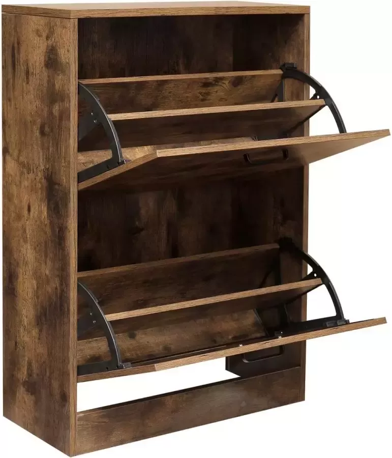Schoenenkast met 2 kleppen schoenkieper tussenschotten verstelbaar en uitneembaar voor 12 paar damesschoenen of 8 paar herenschoenen kleine zaal 60 x 24 x 80 cm vintage donkerbruin LBC02BX - Foto 2