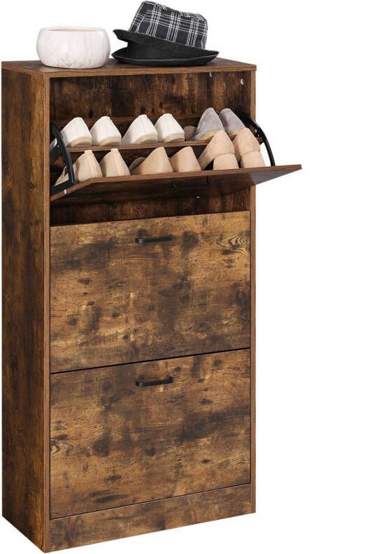 Vasagle Schoenenkast met 3 kleppen schoenenrek met 3 niveaus opbergkast perfect voor smalle gangen woonkamer slaapkamer 60 x 24 x 120 cm (L x B x H) vintage bruin LBC030X01