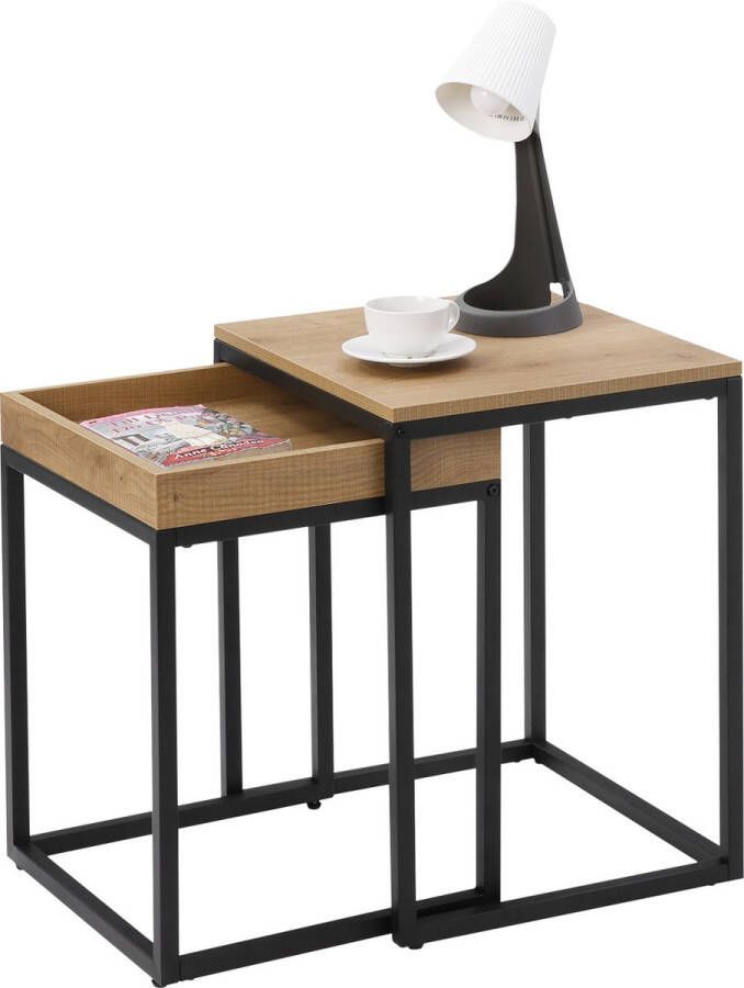 Vasagle EMOB Set van 2 vierkante bijzettafels Hanne 45x40 mango zwart Hoektafels Bruin; Zwart Spaanplaat Hoektafels Op voorraad - Foto 2