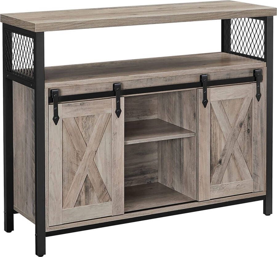 Vasagle Sideboard keukenkastje opbergkastje met 2 schuifdeuren verstelbare plank industrieel voor woonkamer grijs-zwart LSC092B02