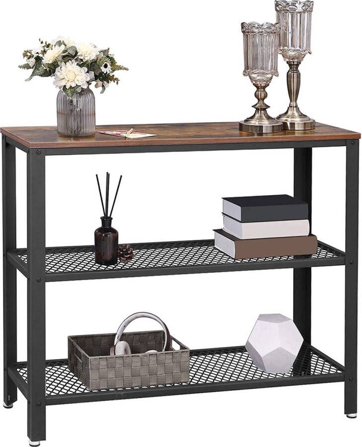 Vasagle EMOB Sidetable Bill 2 legplanken rustiek bruin zwart Haltafels Bruin; Zwart Metaal; Spaanplaat Haltafels Op voorraad - Foto 3