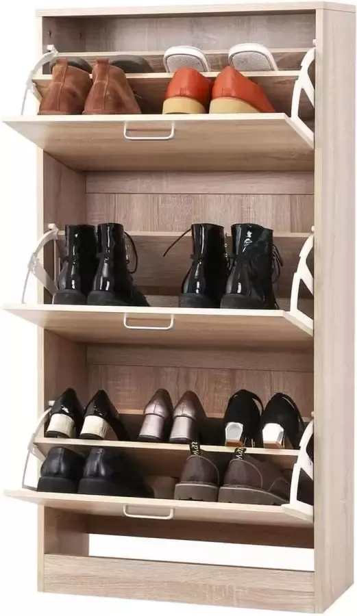 Vasagle Songmics Schoenenkast Met 3 Kleppen – Schoenenrek Voor 18 Paar Schoenen – Eiken Hout - Foto 2