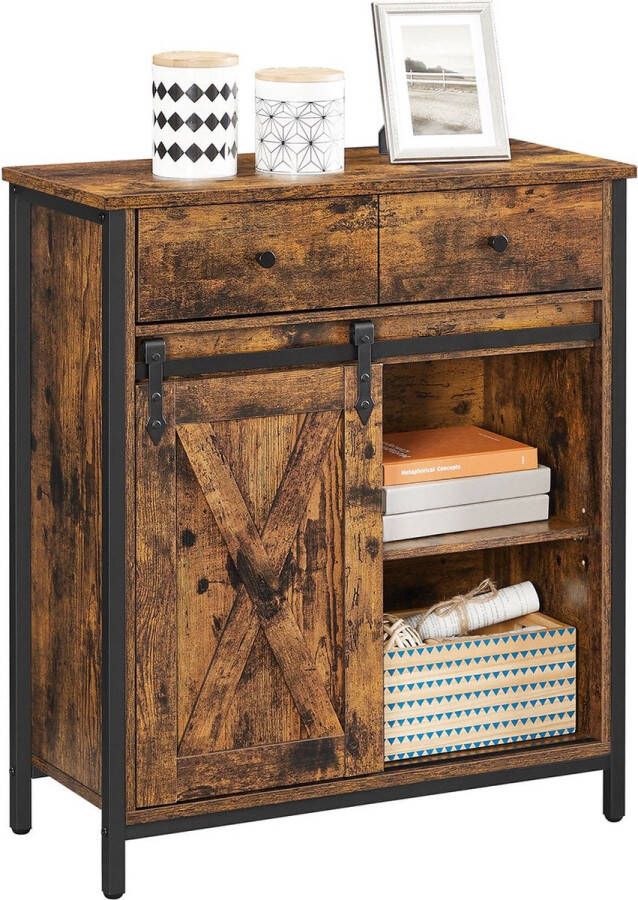 Vasagle Stijlvol Dressoir met schuifdeur in industriële stijl 2 laden 4 compartimenten Zwart - Foto 2