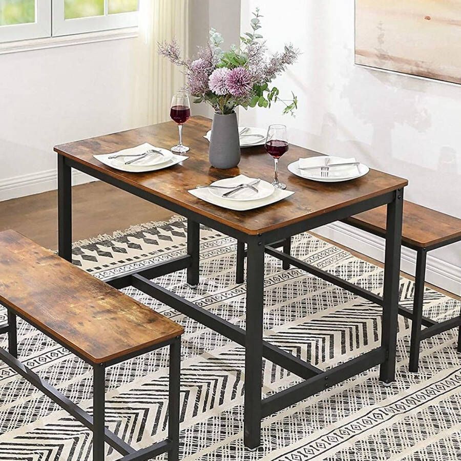 Vasagle EMOB Tafel Miles 120x75 industrieel bruin zwart Keukentafels Bruin; Zwart Spaanplaat; Staal Keukentafels Op voorraad