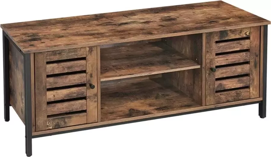 Vasagle Topquality TV-tafel lowboard met 2 kasten en 2 legplanken woonkamer lamellendeuren industrieel ontwerp vintage donkerbruine