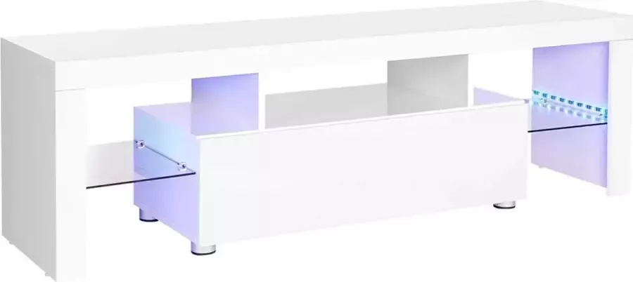 Vasagle tv-kast voor tv's tot 60 inch grote tv-tafel tv-kast tv-plank met led-verlichting lowboard woonkamer 140 x 35 x 45 cm modern glanzend wit LTV14WT