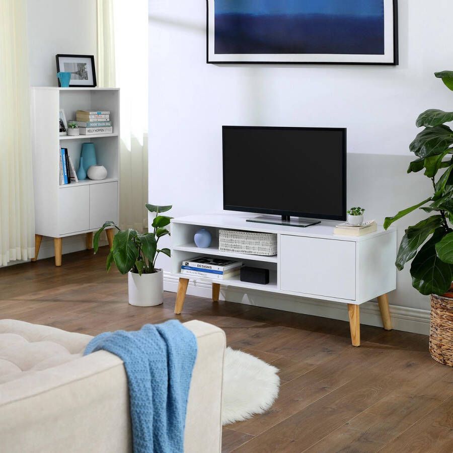 Vasagle TV lowboard Scandinavisch wit Retro televisiemeubel met houtlook