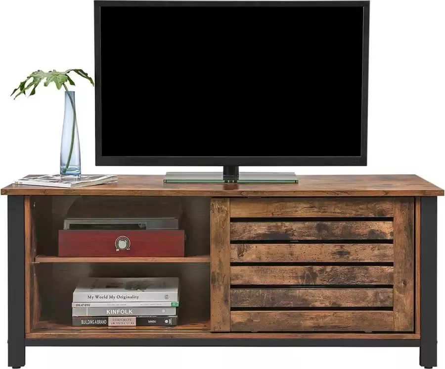 Vasagle TV meubel in industrieel design hout 110x40x45 cm TV kast met schuifdeuren en 2 planken Bijzetkast voor in woonkamer slaapkamer en hal Hoogwaardig en duurzaam materiaal Gemakkelijk te monteren Vintage kast