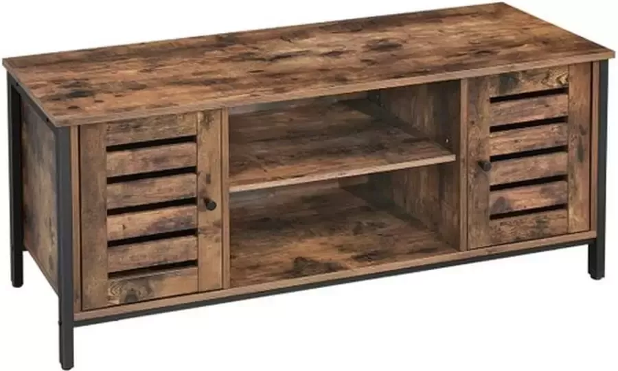 Vasagle TV-meubel lowboard met 2 kasten en 2 planken woonkamer lamellendeuren industrieel design vintage donkerbruin