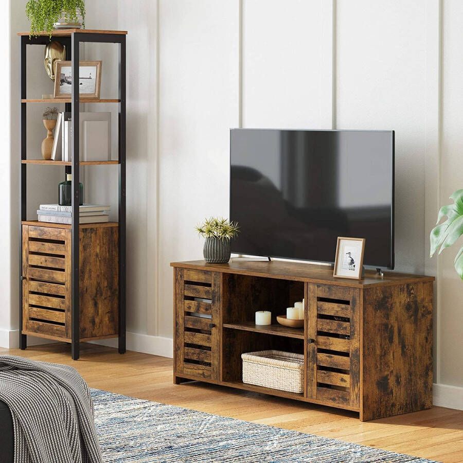 Vasagle TV-meubel TV-plank TV-tafel met lattenbodemdeuren open vakken 2 gaten voor kabels verstelbare planken voor TV's tot 43 inch vintage bruin LTV102X01