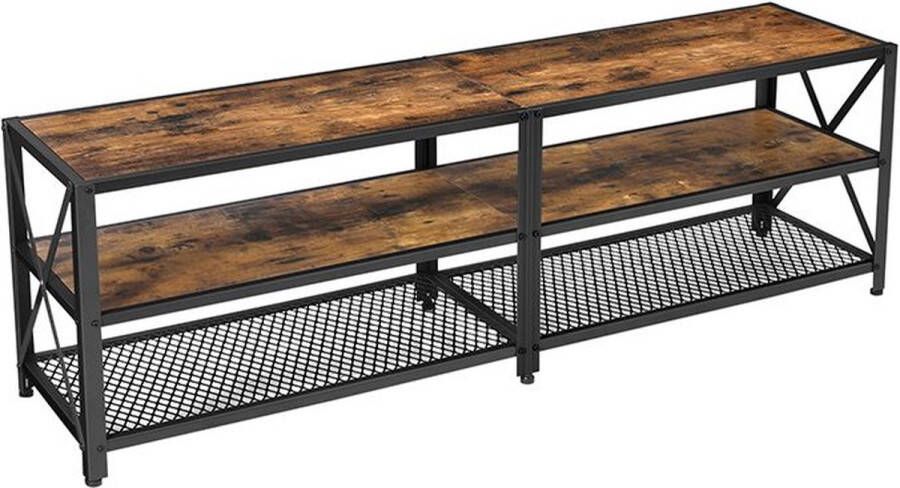 Vasagle TV-meubel TV-tafel lowboard voor TV's tot 60 inch TV-meubel met planken stalen frame TV-plank voor woonkamer slaapkamer vintage bruin-zwart