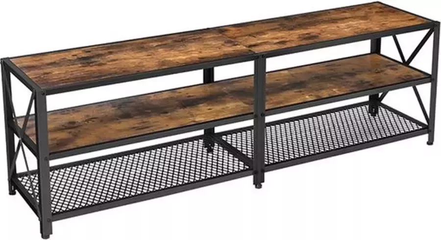 Vasagle TV-meubel TV-tafel lowboard voor TV's tot 60 inch TV-meubel met planken stalen frame TV-plank voor woonkamer slaapkamer vintage bruin-zwart