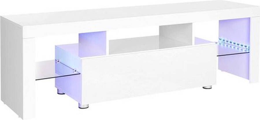 Vasagle TV-meubel voor tv's tot 60 inch grote tv-kast tv-plank met led-verlichting lowboard woonkamer 140 x 35 x 45 cm modern glanzend wit