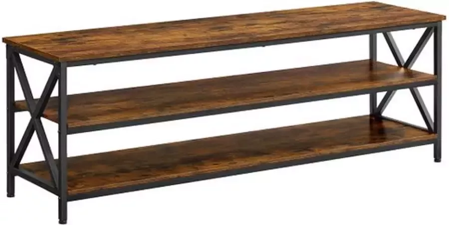 Vasagle TV-plank TV-meubel lowboard voor TV's tot 65 inch 147 x 40 x 50 cm TV-meubel met open vakken X-vormige stutten industrieel design vintage bruin-zwart