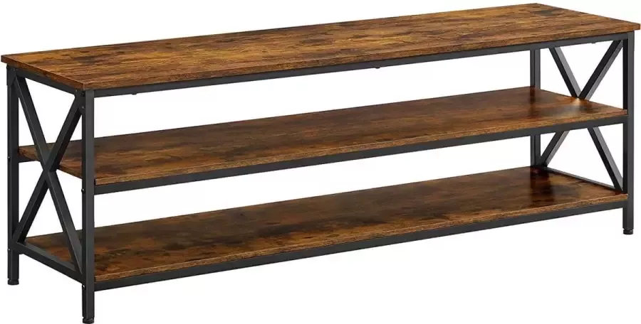 Vasagle TV-plank TV-meubel lowboard voor TV's tot 65 inch TV-tafel met open vakken X-vormige stijlen industrieel ontwerp 147 x 40 x 50 cm vintage bruin-zwart LTV100B01