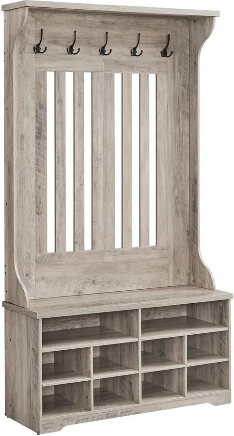 Vasagle LiveTastic 3-in1 Kapstok met Schoenenrek Zitbank (Draagt tot 100 kg) Grijs Hout kleur 100 x 35 x 180 cm (b x d x h)