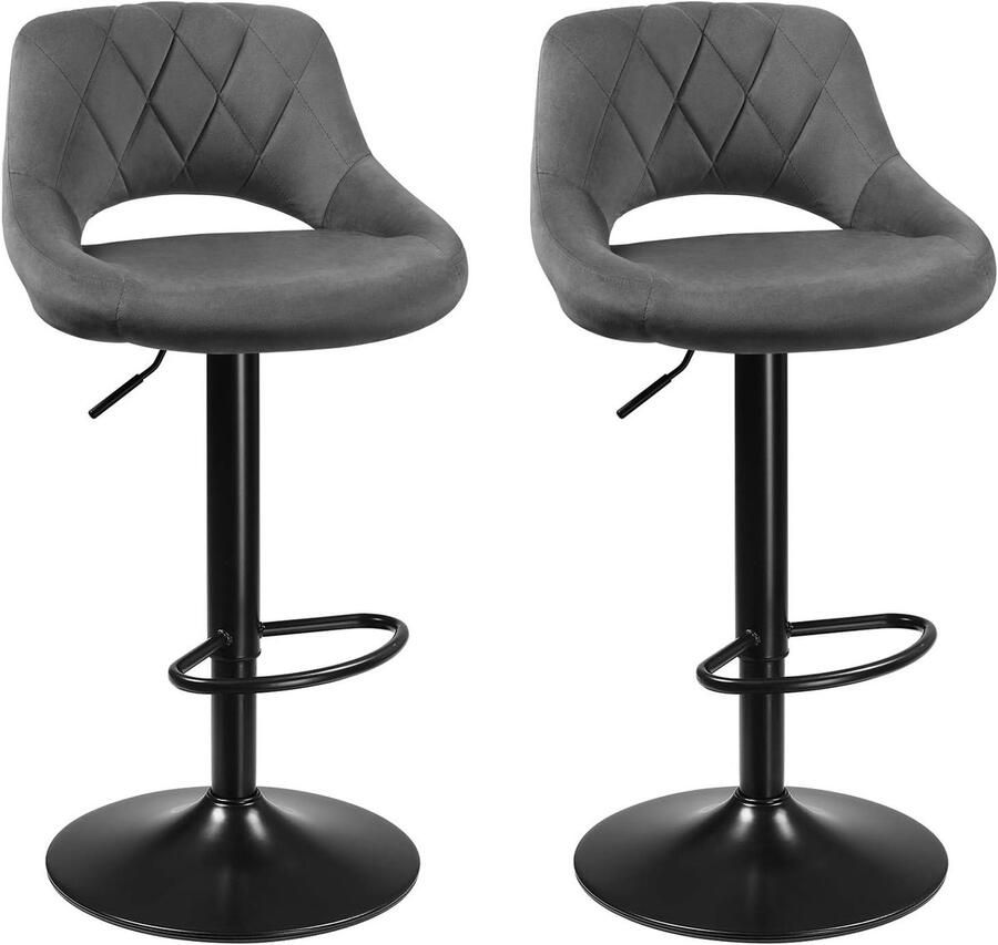 Vasagle Barkruk 2-delige set barstoelen keukenstoelen met stevig metalen frame stoelen met fluwelen bekleding voetensteun zithoogte verstelbaar eenvoudige montage retro donkergrijs