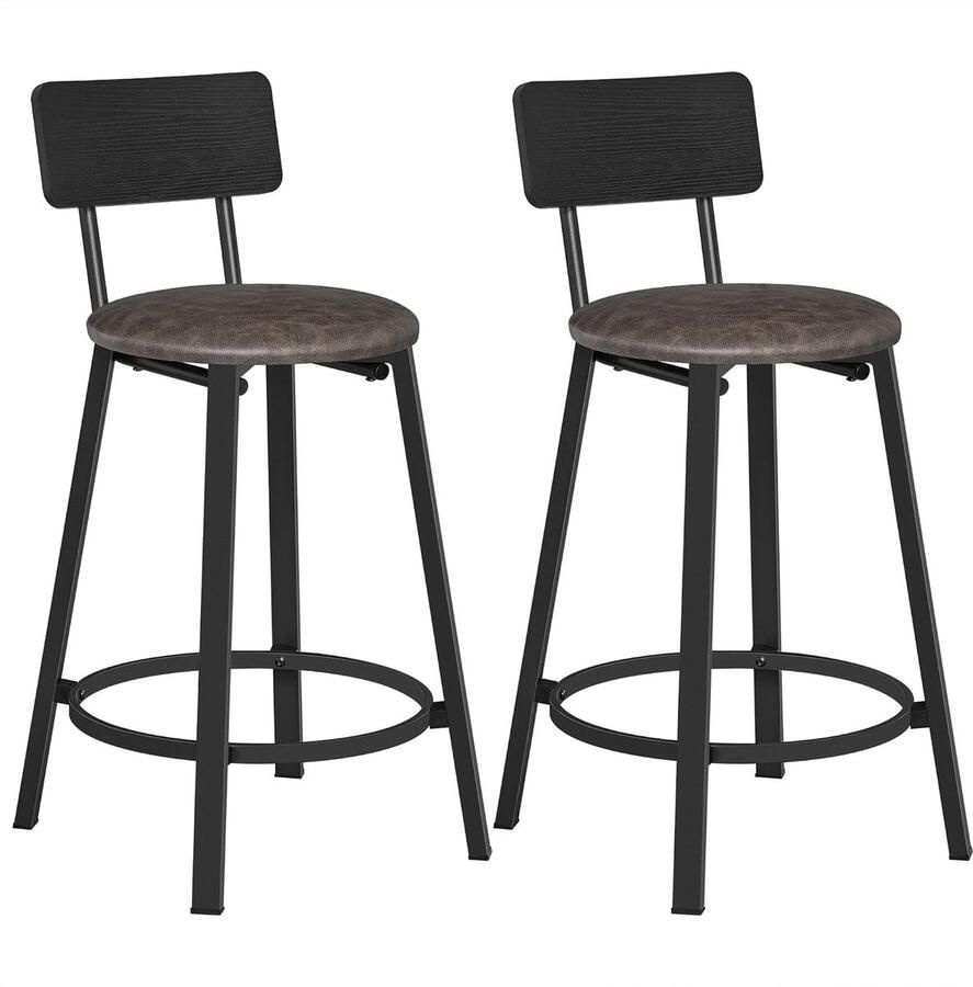 Vasagle Barkrukken set van 2 barstoelen PU bekleding met voetensteun eenvoudige montage industrieel design voor eetkamer keuken toonbank bar inktzwart-koffiebruin