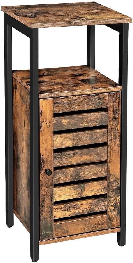 Vasagle Bijzetkastje Lance 37cm 1 legplank 1 deur rustiek bruin zwart - Foto 2