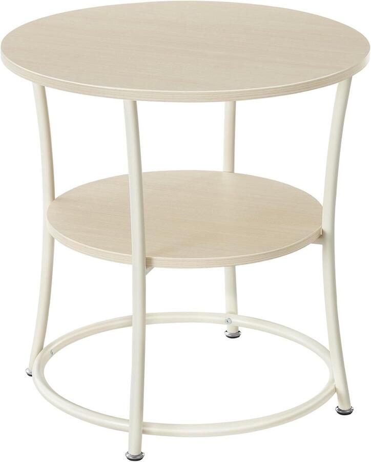 Vasagle Bijzettafel Ronde Salontafel Sofa Tafel met 2 Planken Industrieel Ontwerp 55 × 55 cm Stalen Frame Natuurbeige LET056N01