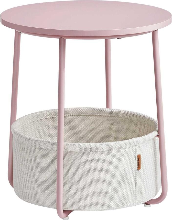 Vasagle EMOB Bijzettafeltje met mandje Zoë ø45cm roze wit Hoektafels Roze Polyester; Spaanplaat; Staal Hoektafels Op voorraad - Foto 2