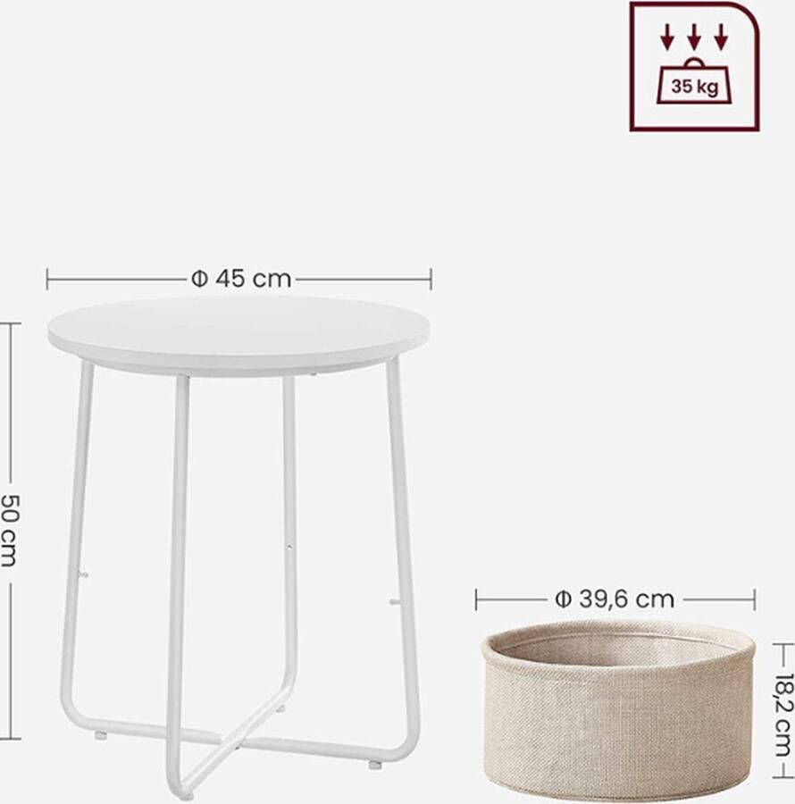 Vasagle EMOB Bijzettafeltje Samos 45 x 50 cm Wit Hoektafels Wit Spaanplaat Hoektafels Op voorraad - Foto 3