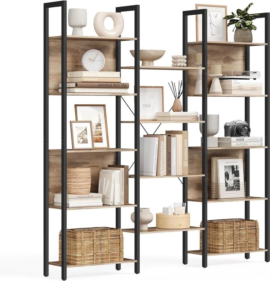 Vasagle Boekenkast 14 Planken metalen frame 158 x 166 cm (BxH) bruin met zwart