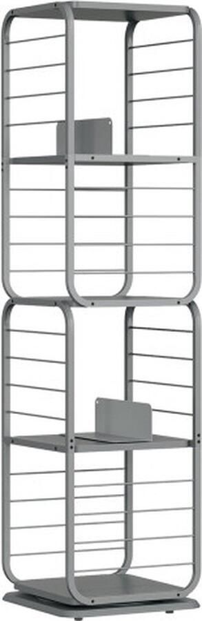 ‎VASAGLE Boekenkast 4 niveaus draaibaar rek met boekensteunen staand rek voor kleine ruimtes opbergrek hoekrek stalen frame duifgrijs