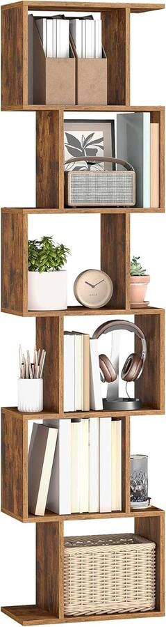 Vasagle Boekenkast 6-laags kast hoogte 191 cm vrijstaande voor woonkamer slaapkamer kantoor bruin