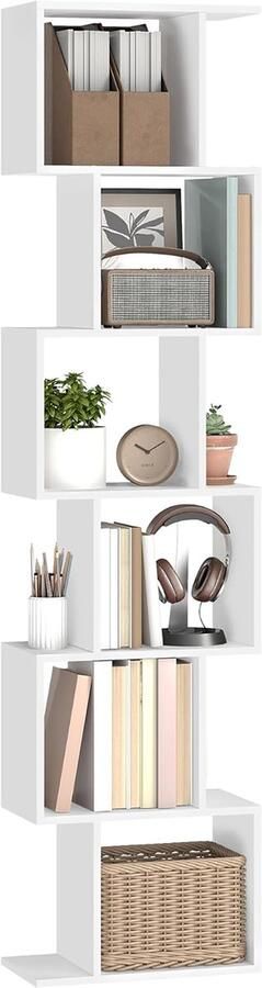 Vasagle Boekenkast 6-laags kast hoogte 191 cm vrijstaande voor woonkamer slaapkamer kantoor wit