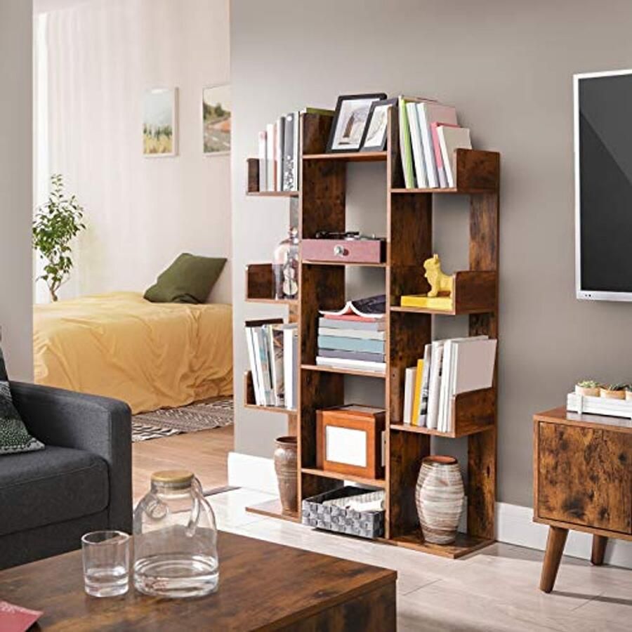 Vasagle Boekenkast in de vorm van een boom: 13 Planken 86x25x140cm Rustiek Bruin