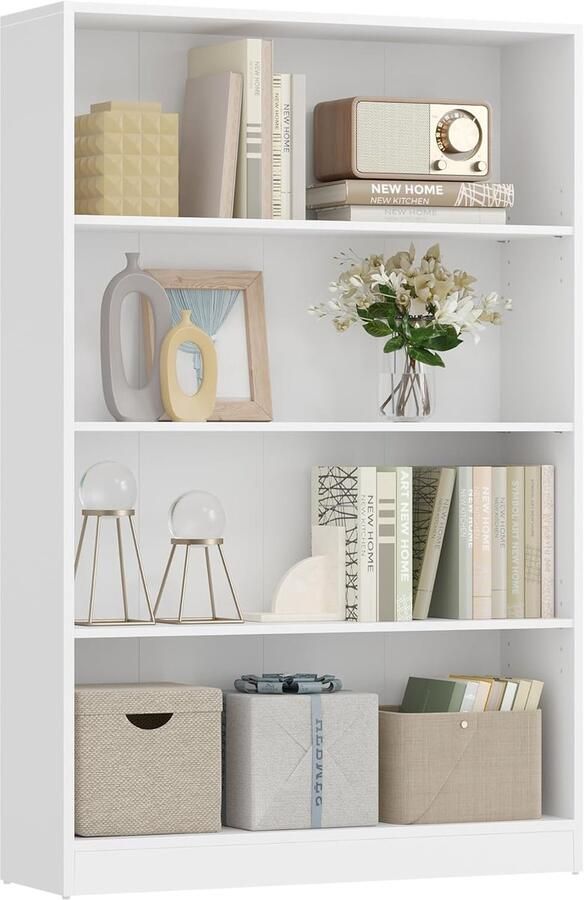 Vasagle Boekenkast met 4 verdiepingen met verstelbare planken kinderboekenkast en opslagruimte voor thuiskantoor 80 x 24 x 121 5 cm wit
