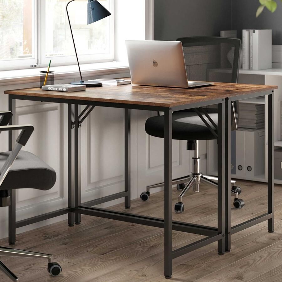 Vasagle bureau klein computerbureau bureau voor werkkamer slaapkamer 50 x 100 x 76 cm industrieel ontwerp metalen frame vintage bruin-zwart