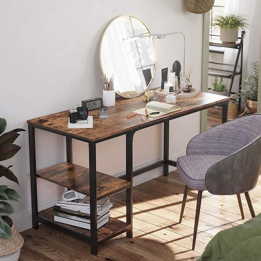 Vasagle EMOB Bureau Fabrice 120cm 2 legplanken rustiek bruin zwart Kantoor Bruin; Zwart Spaanplaat; Staal Kantoor Op voorraad